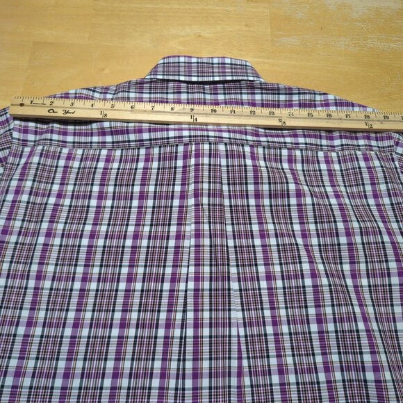 Peter Millar long sleeve button down plaid lavender cotton shirt size L - Picture 10 of 12